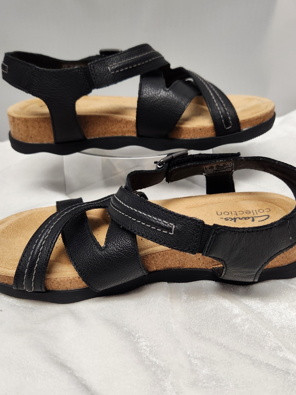 Clarks Black Leather Strappy Sandals with Cushioned Footbed